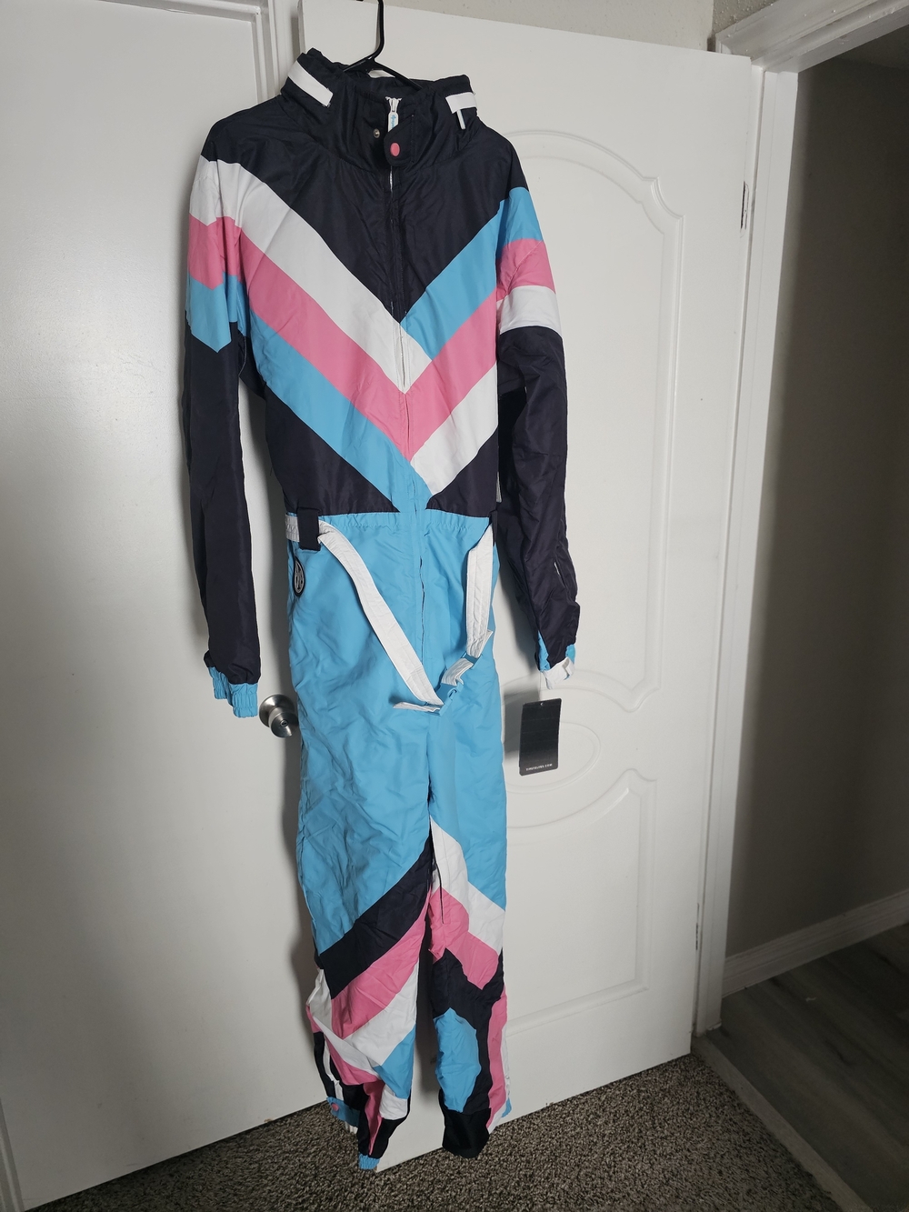 Tipsy Elves Men's Colorblock Ski-Style Pajama Set - Black, Blue, Pink & White